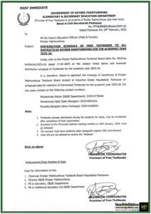 Khyber Pakhtunkhwa Government to Provide Free Textbooks for All Students–Official Distribution Plan Released