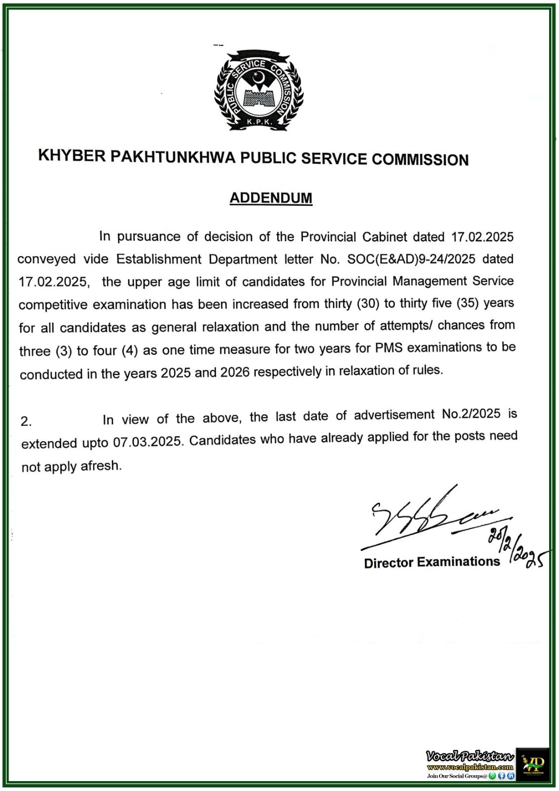 Khyber Pakhtunkhwa Public Service Commission (KPPSC) Announces One-Time PMS Exam Relaxation–Official Notification