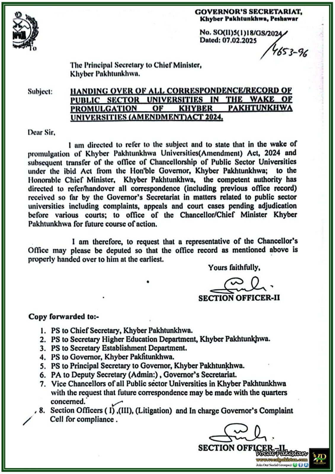 Khyber Pakhtunkhwa Public Universities Now Under Chief Minister’s Authority–Official Notification