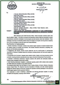 Lahore Schools to Launch Anti-Corruption & Anti-Narcotics Awareness Campaign–Official Notification