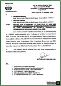 Local Governments in Sheikhupura, Nankana Sahib, and Kasur Granted Authority for Housing Schemes-Notification