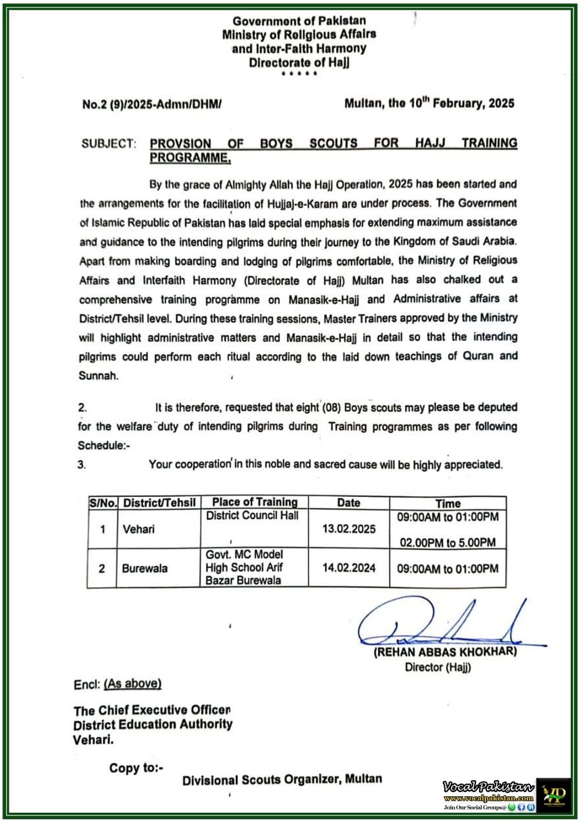 Ministry of Religious Affairs Announces Hajj Training Program with Boy Scouts Assistance–Official Notification Issued