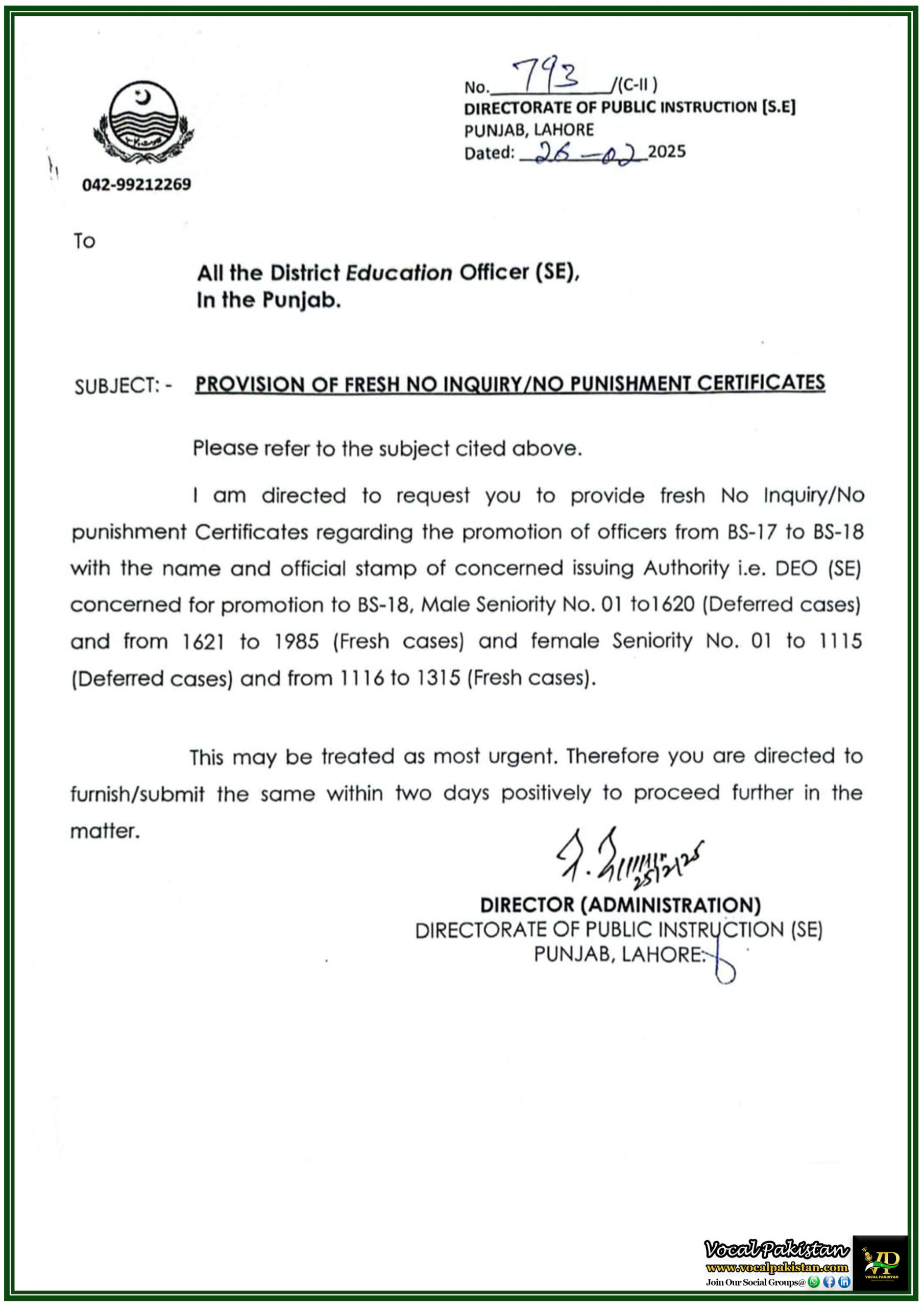 Punjab 3 Punjab Education Department Demands Urgent No InquiryNo Punishment Certificates–Notification Issued