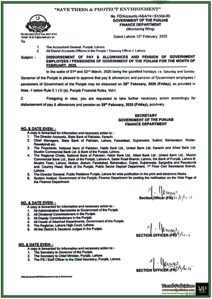Punjab Government Announces Early Salary & Pension Disbursement for February 2025–Official Notification 10 Punjab Government Announces Early Salary & Pension Disbursement for February 2025–Official Notification