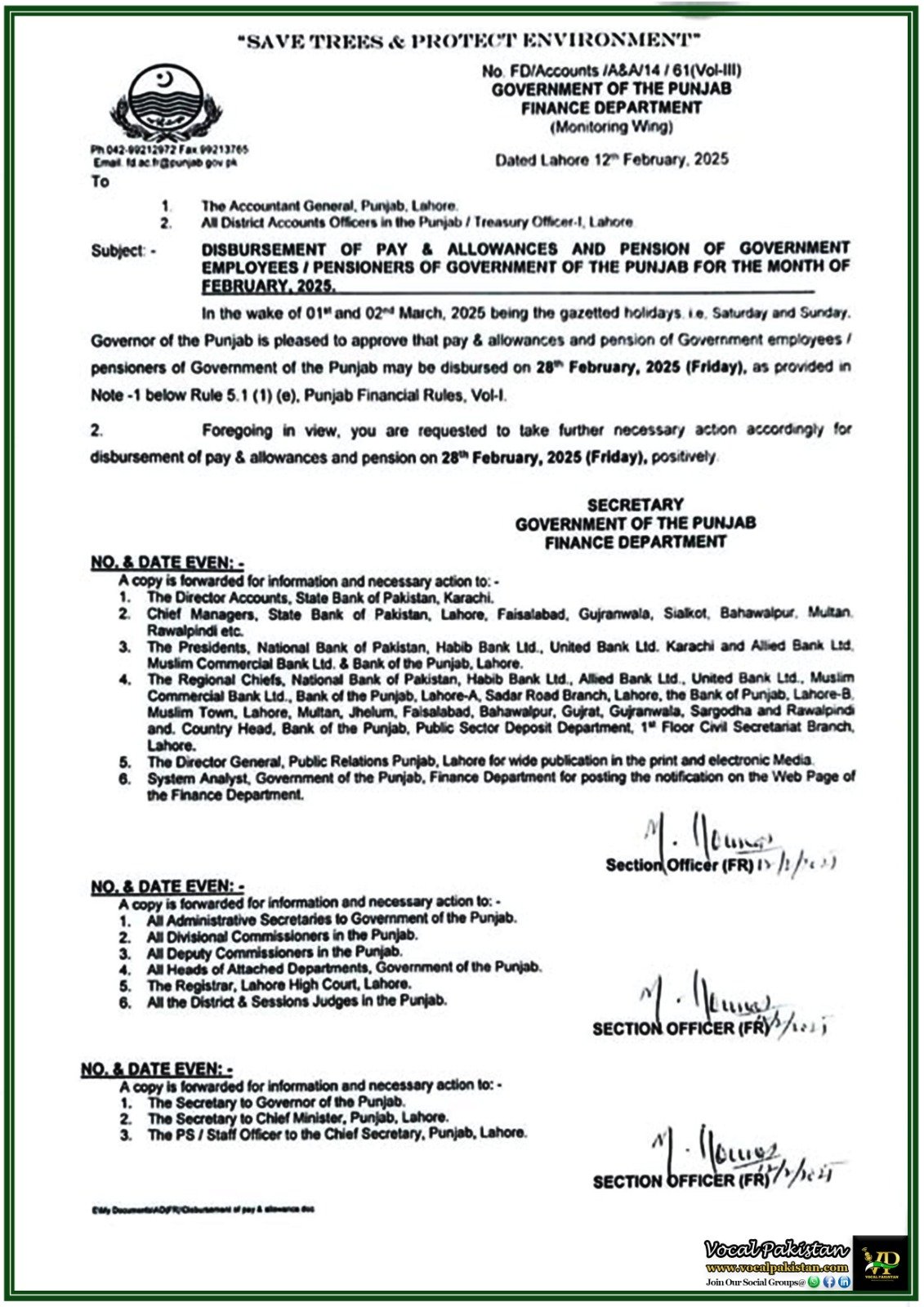 Punjab Government Announces Early Salary & Pension Disbursement for February 2025–Official Notification