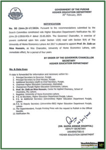 Punjab Government Appoints New Vice Chancellor for University of Home Economics–Punjab HED Notification
