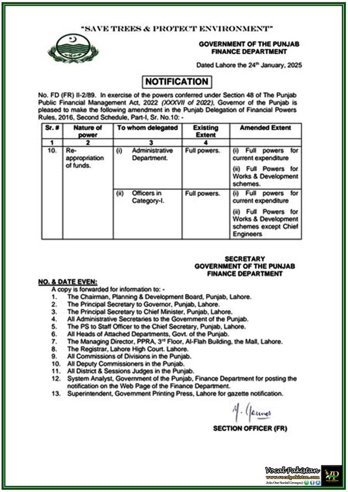 Punjab Government Enhancing Financial Flexibility: Delegation of Financial Powers Rules Amended-Notification