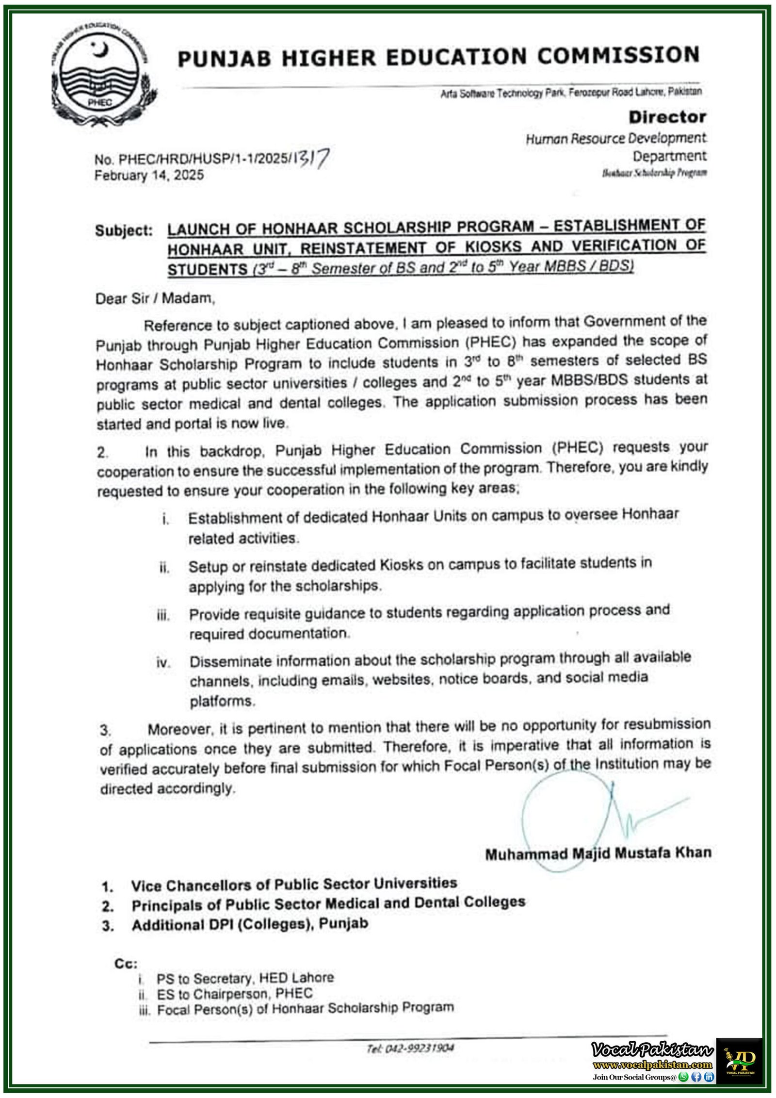 Punjab Government Expands Honhaar Scholarship Program–Official Notification Released