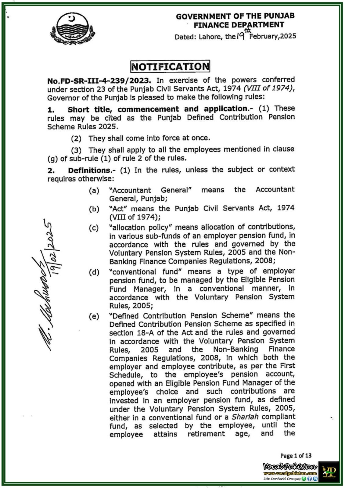 Punjab Government Introduces Defined Contribution Pension Scheme 2025–Major Reform for Civil Servants-Notification