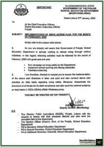 Punjab Government Issues Smog Action Plan for February 2025 Aimed at Ensuring Student and Staff Safety-Notification