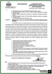 Punjab Government Issues Urgent Dengue Prevention Guidelines for Schools–Notification