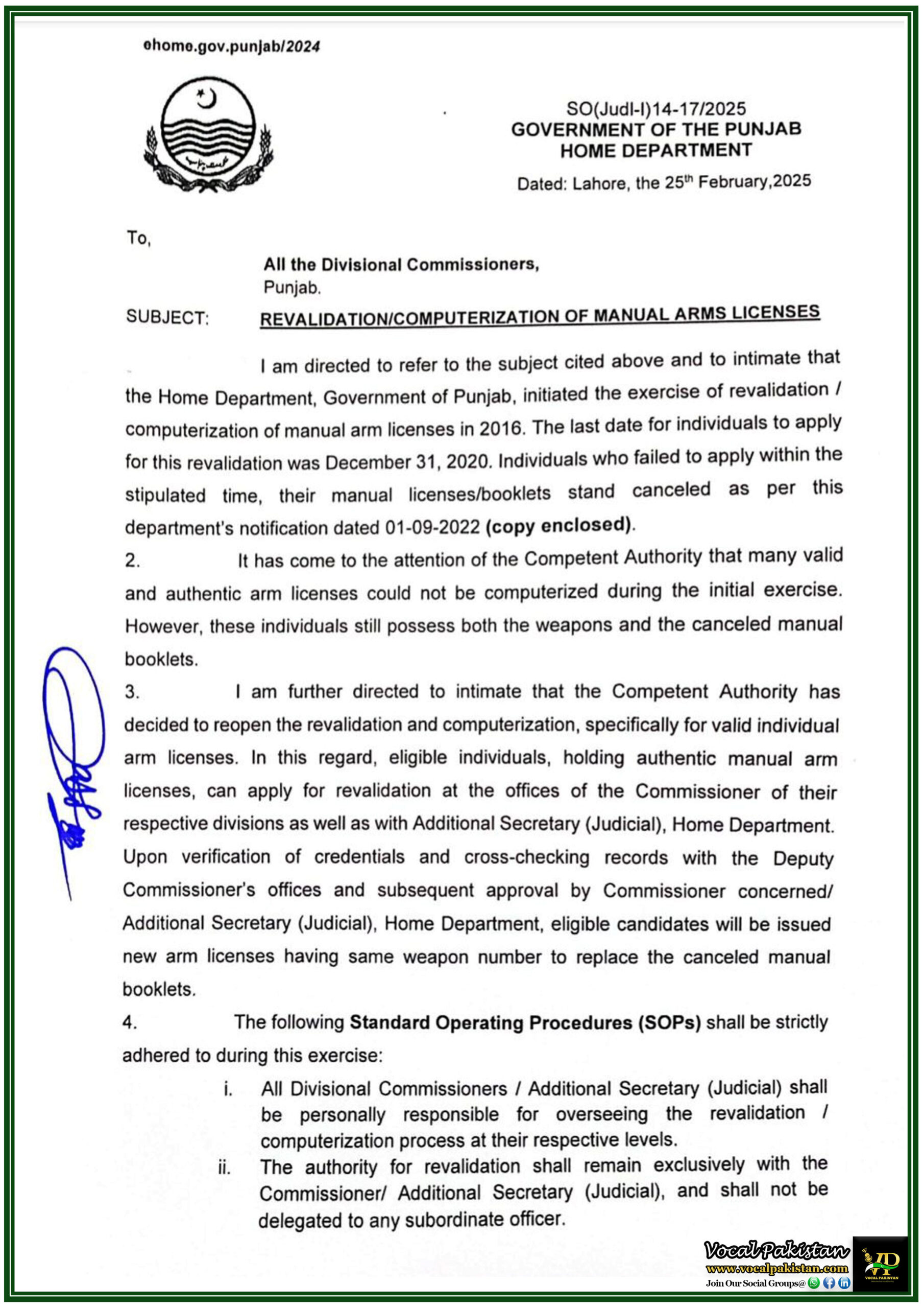 Punjab 5 Punjab Government Reopens Computerization of Manual Arms Licenses–Read Full Notification