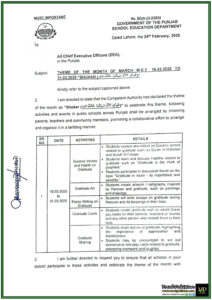 Punjab School Education Department Announces March Theme “Shukar” with Special Activities–Official Notification Issued
