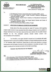 Punjab School Education Department's Urgent Notification on Dengue Hotspot Dashboard Updation