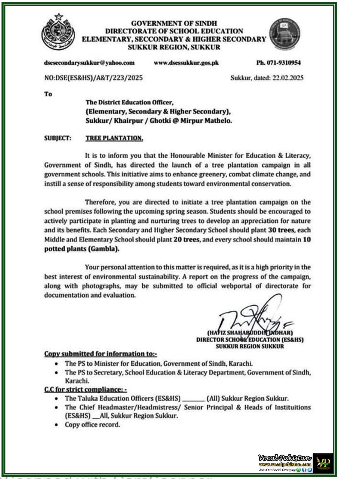 Sindh 9 Sindh Government Launches Tree Plantation Drive in Schools-Official Notification
