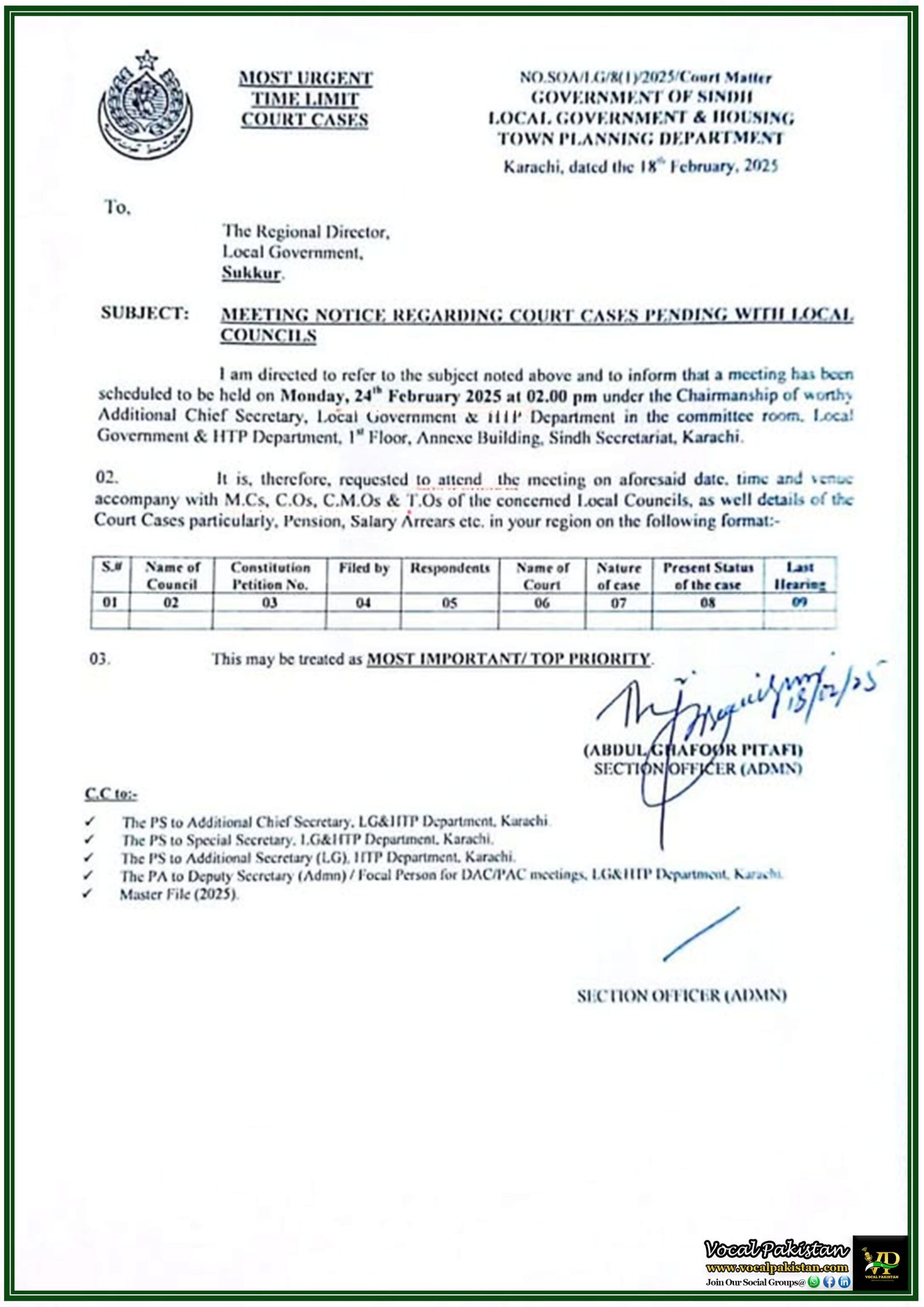 Sindh Government Schedules Meeting on Pension & Salary Arrear Cases–Read Official Notice