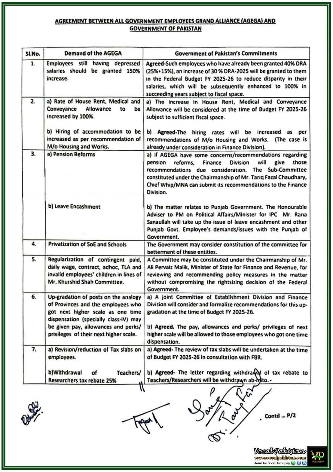 SPSC Jobs 9 AGEGA & Government of Pakistan Reach Agreement on Pay Raise & Benefits-Notification Issued