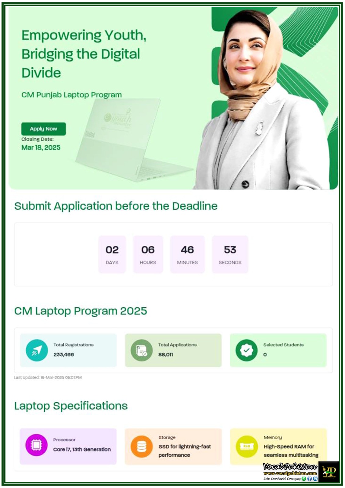 CM Punjab Launches Laptop Scheme 2025–Eligibility, Apply Online & Deadline