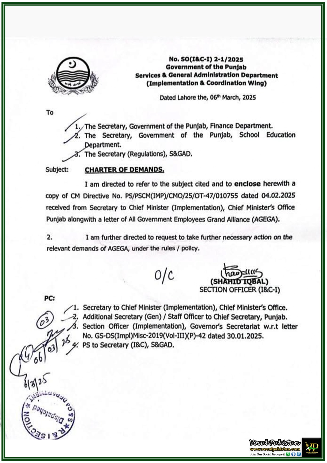 Chief Minister Punjab Directs To Review Charter of Demands by AGEGA’s ...