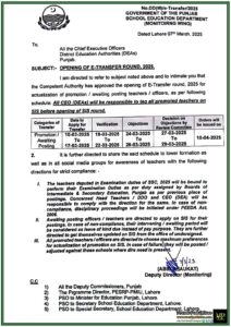E-Transfer Round 2025 Punjab Teachers Must Apply via SIS–Government Notification