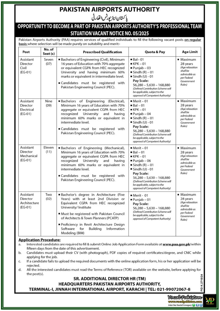 Exciting Career Opportunities at Pakistan Airports Authority (PAA)– Apply Now for Assistant Director Positions