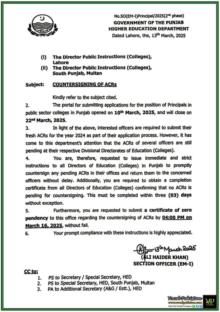 Higher Education Department Punjab Directs Quick Completion of ACRs for College Principals–Official Notice 6 Higher Education Department Punjab Directs Quick Completion of ACRs for College Principals–Official Notice