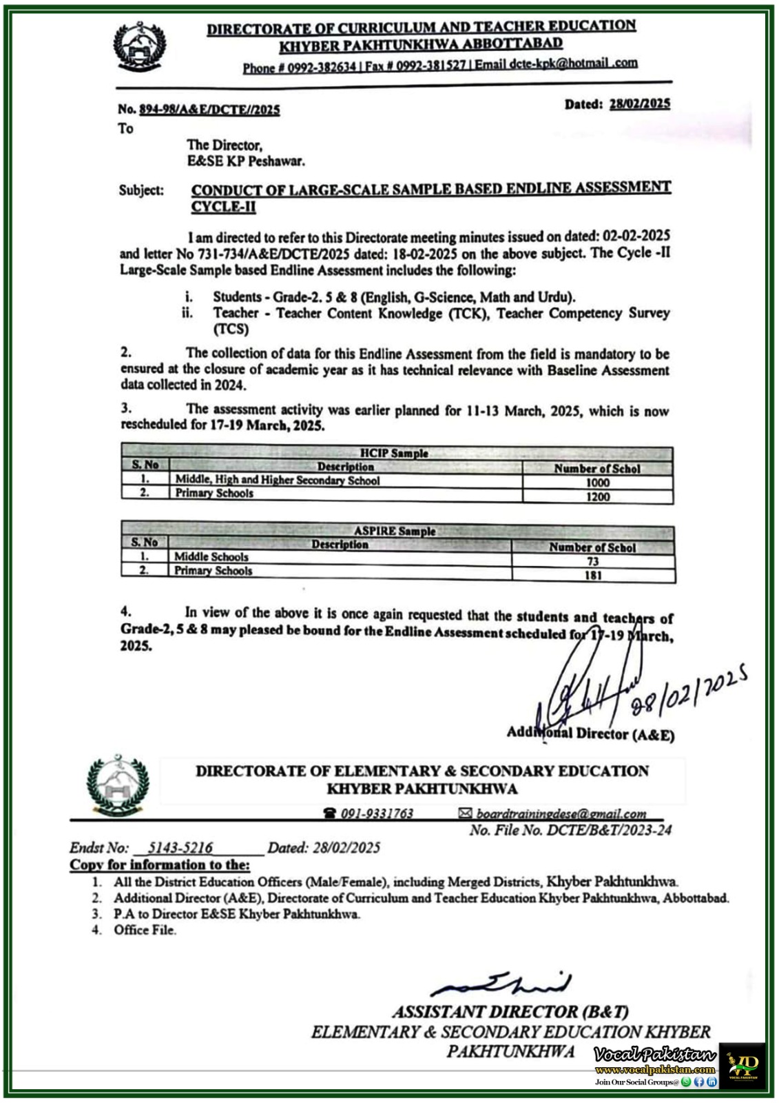 KPK 4 Khyber Pakhtunkhwa Education Department Announces New Dates for Large-Scale Endline Assessment–Notification