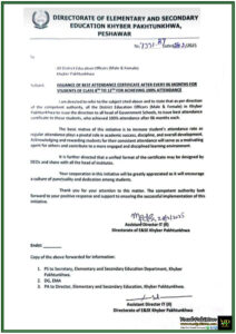 Khyber Pakhtunkhwa Education Department Introduces Attendance Incentive for Students-Notification