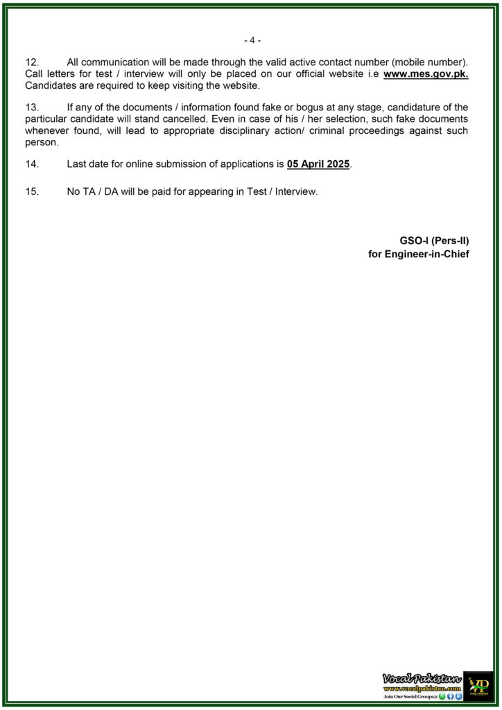 Latest Government Jobs in Pakistan Military Engineering Services Hiring for Multiple Positions–Secure Your Future Today!