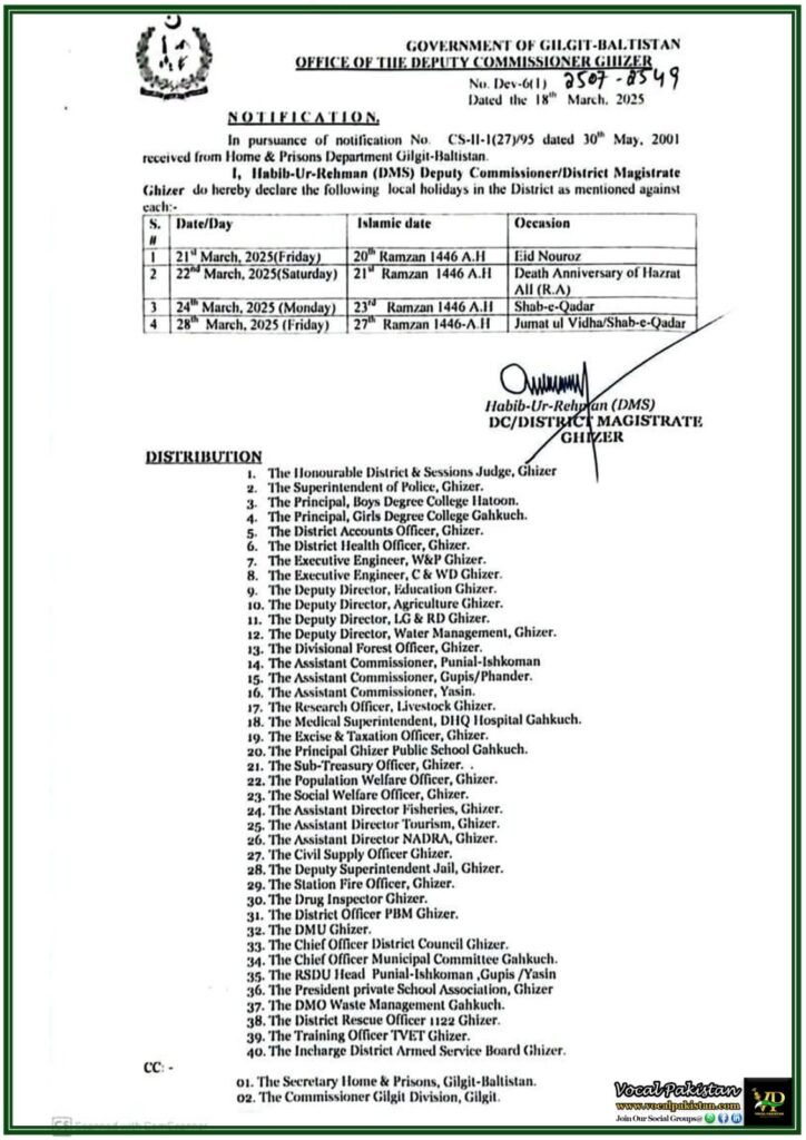Local Holidays Declared in Ghizer for Ramadan 2025–Eid Nouroz, Shab-e-Qadr & More-Notification 3 Local Holidays Declared in Ghizer for Ramadan 2025–Eid Nouroz, Shab-e-Qadr & More-Notification