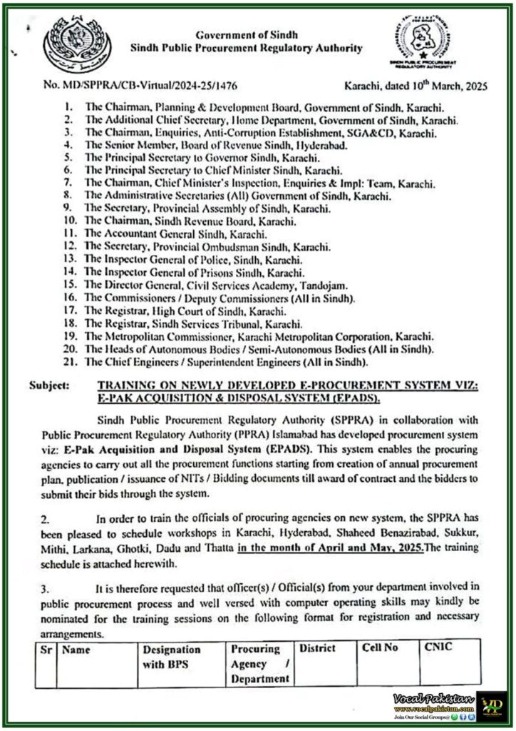Mandatory Training for Sindh Government Officials on E-Procurement System EPADS–Notification Issued