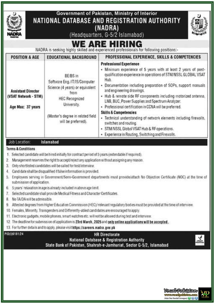 NADRA Announces Latest Hiring–Apply Now for a Government Job