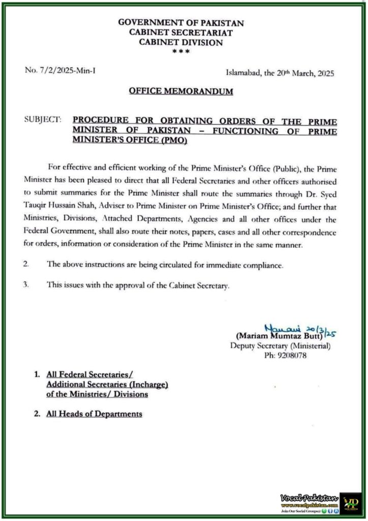 Prime Minister’s Office Streamlines Official Correspondence–Notification