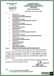 Punjab Government Announces Provincial Selection Board (PSB-I) Meeting for Key Departmental Promotions-Notification