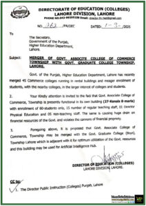 Punjab Higher Education Department Government Proposes Merger of Govt. Associate College of Commerce Township–Notification