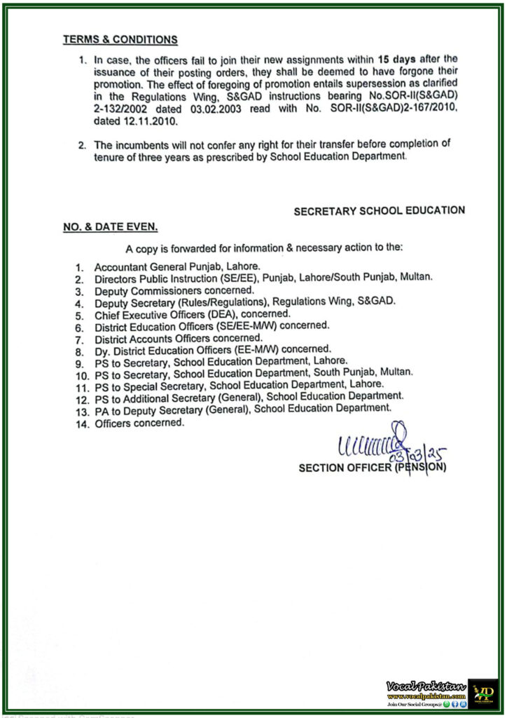 Punjab School Education Department Promotes Assistants to Superintendents (BS-17)–Official Notification Issued