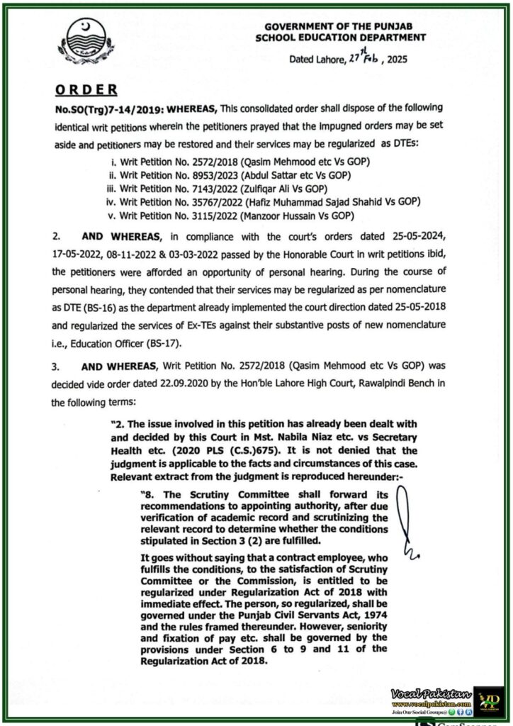 Punjab School Education Department to Review DTEs Regularization Cases–Official Notification 10 Punjab School Education Department to Review DTEs Regularization Cases–Official Notification