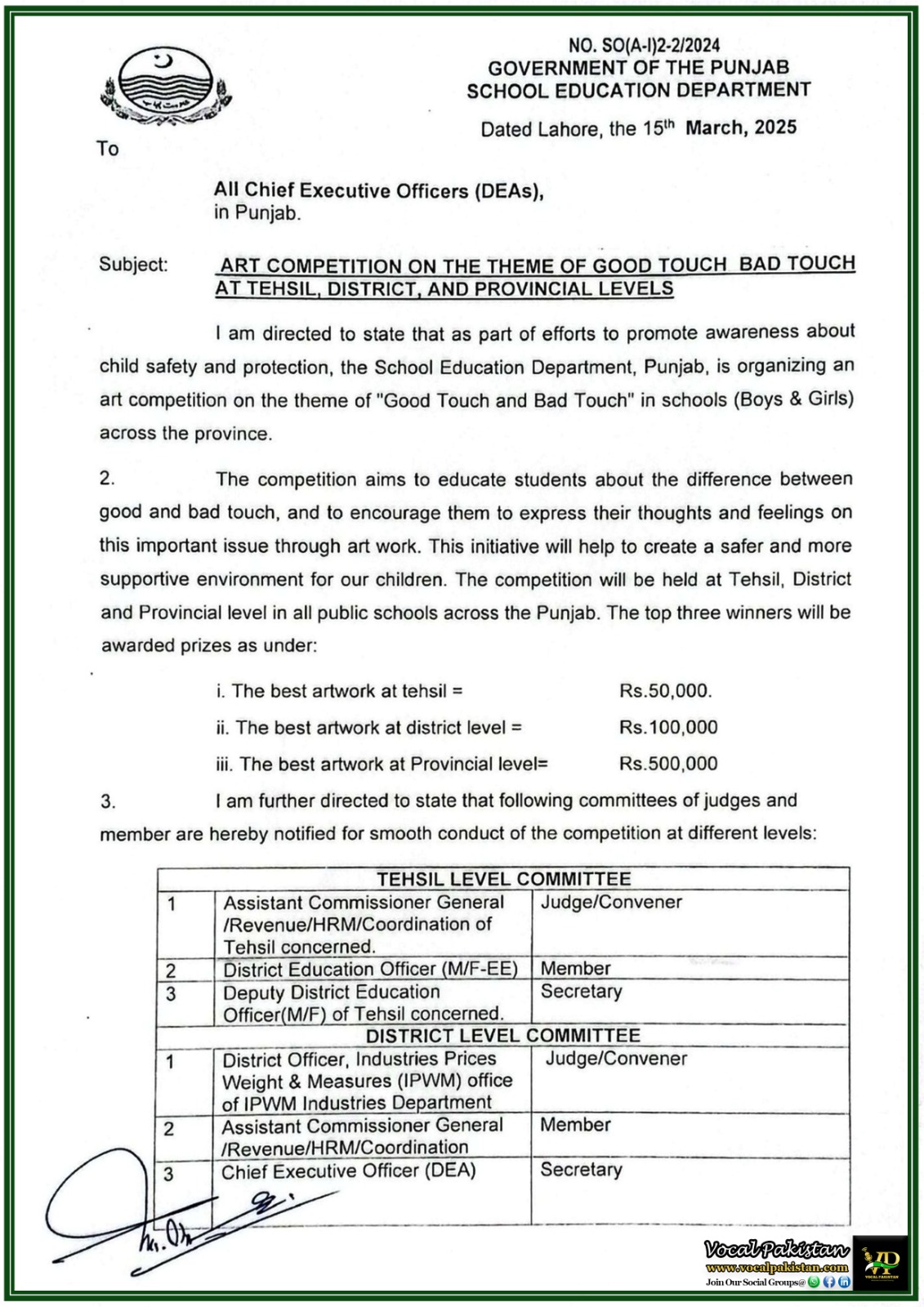 Punjab 10 Punjab Schools to Hold Art Competition on Good Touch & Bad Touch–Official Notification