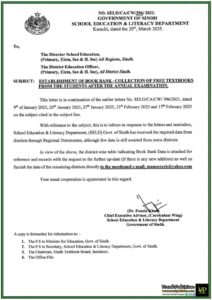 School Education Department Sindh Calls for Collection of Free Textbooks Post-Exams