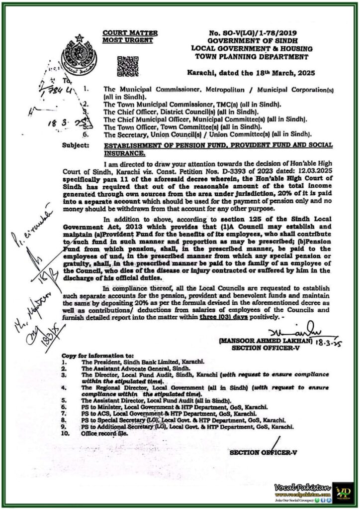 Sindh Government Directs Local Councils to Establish Pension, Provident, and Benevolent Funds–High Court Orders Compliance 10 Sindh Government Directs Local Councils to Establish Pension, Provident, and Benevolent Funds–High Court Orders Compliance