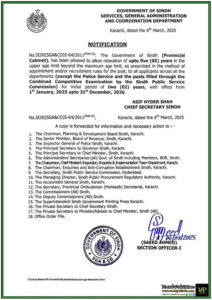 Sindh Government Grants 5-Year Age Relaxation for Recruitment–Official Notification