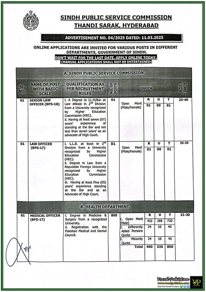 Sindh Public Service Commission Announces Latest Government Jobs–Apply Now! 6 Sindh Public Service Commission Announces Latest Government Jobs–Apply Now!