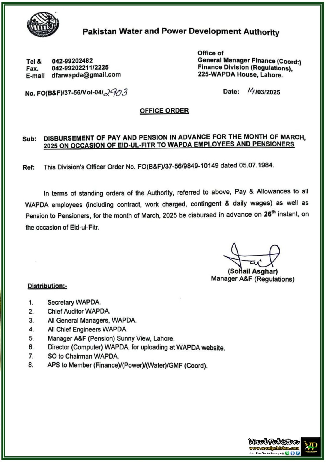 Power & Energy 7 WAPDA Announces Advance Salary & Pension Disbursement for March 2025 Ahead of Eid-ul-Fitr–Official Notification