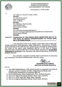 Government of Sindh Announces Promotion Meeting for Senior Inspectors to DSP- Official Notification