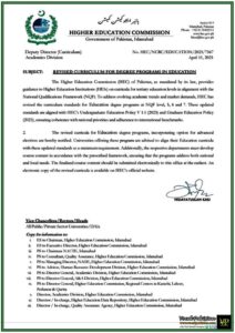 Higher Education Commission (HEC) Announces Revised Curriculum for Education Degrees in 2025–Universities Must Comply