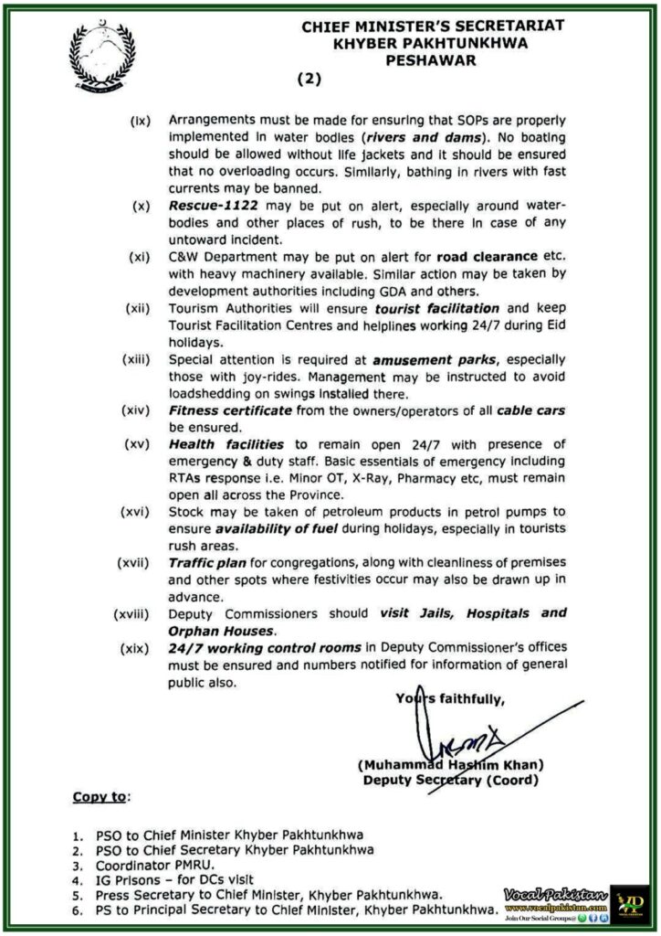 Khyber Pakhtunkhwa Government Issues Eid-ul-Fitr 2025 Arrangements Notification–Security & Public Safety Measures Announced