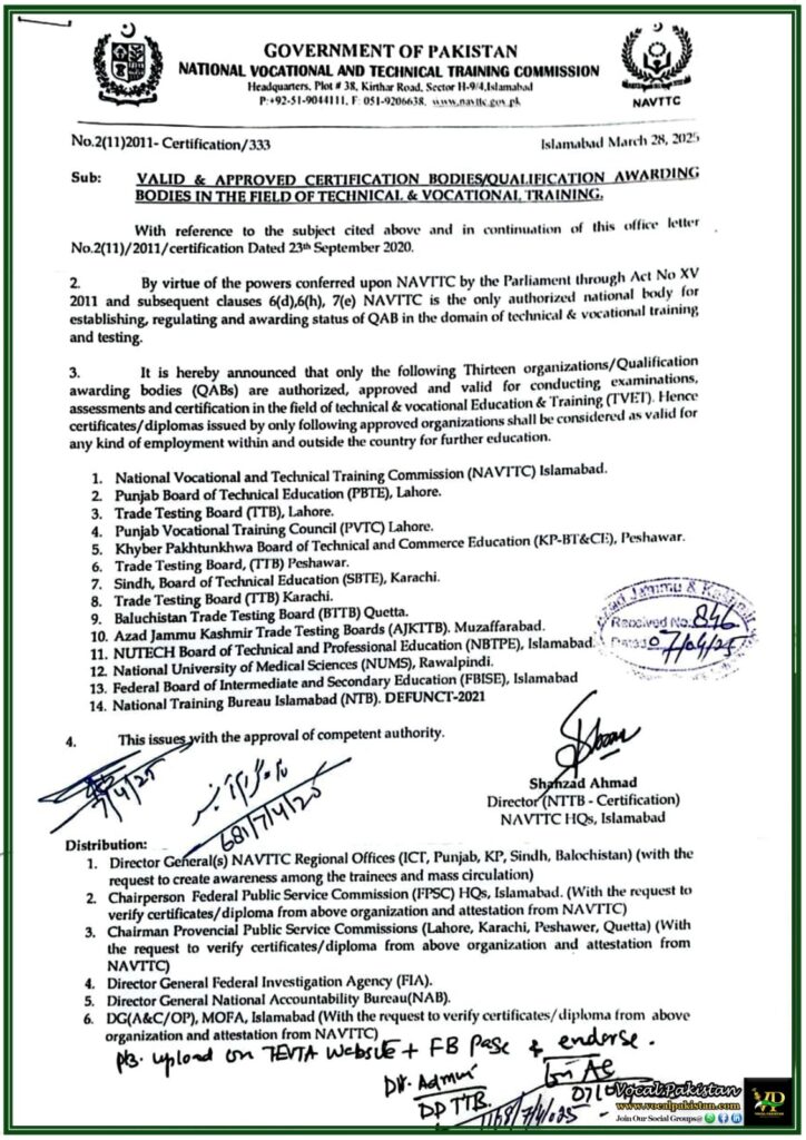NAVTTC Releases Updated List of Approved Certification Bodies for Technical & Vocational Training–Notification Inside