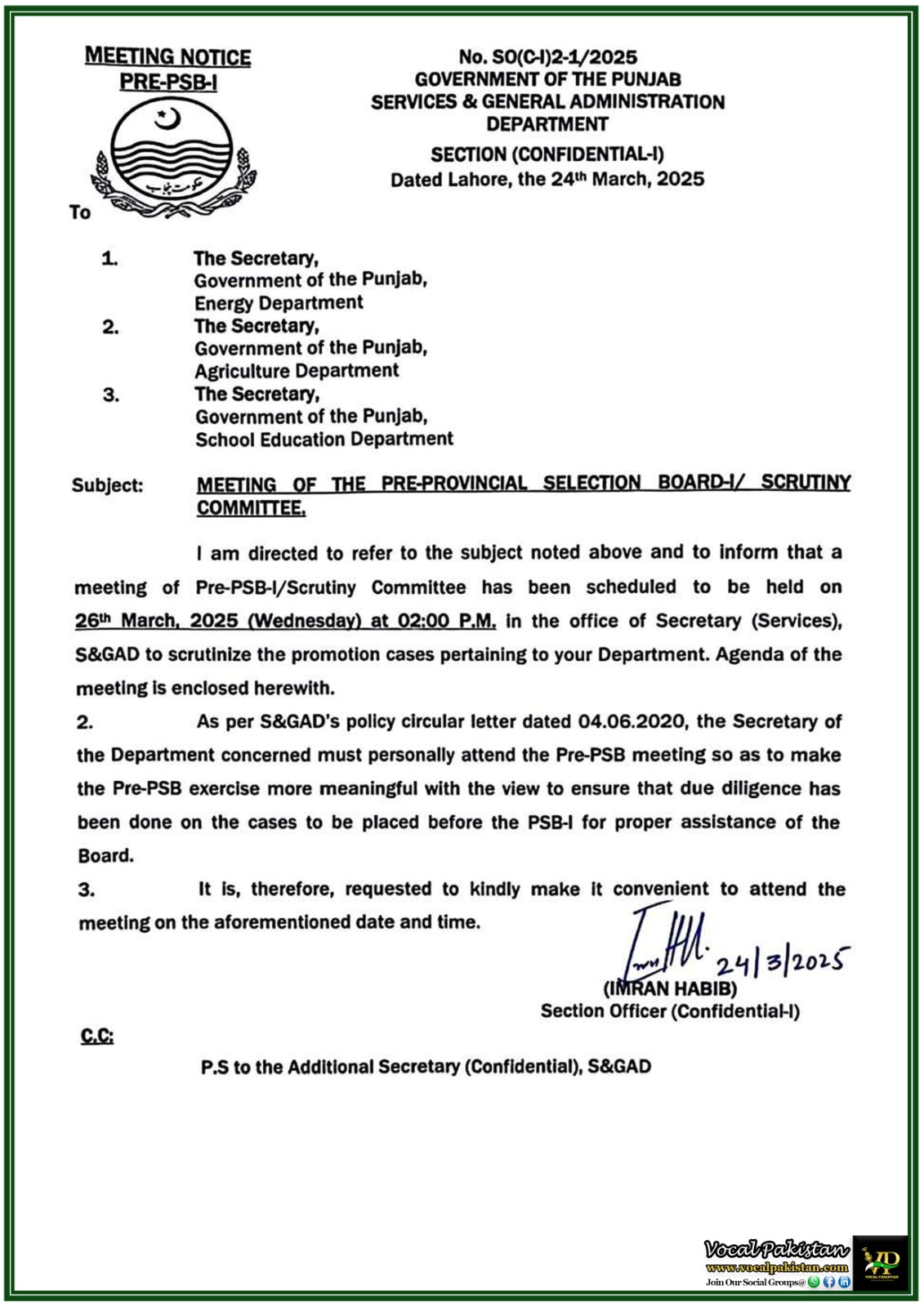 Punjab 8 Punjab Government Announces Pre-PSB-I Meeting for Promotion Cases–Official Notice