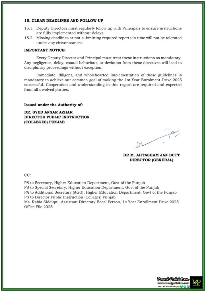 Punjab Government Issues Strict Guidelines for 1st Year Enrollment Drive 2025–Official Notification
