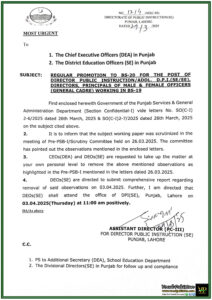 Punjab Government Issues Urgent Notification on BS-20 Promotions–Important Update Inside